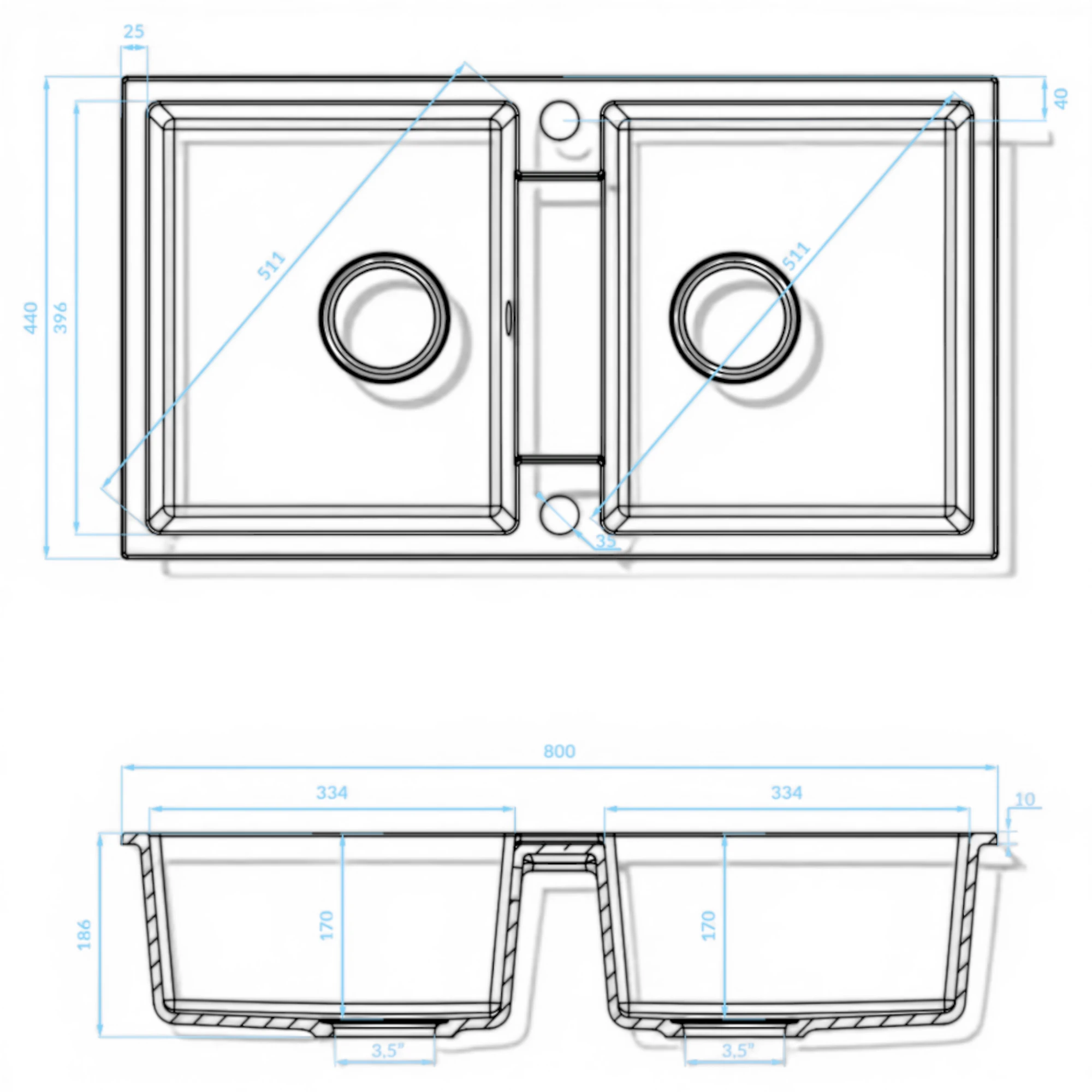  Backer NONA DUO IVORY 800x440 Backer Кухонная мойка